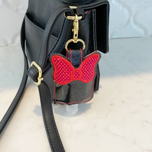 Minnie Mouse Bow Hand Sanitizer Holder Clip On Red Black - Picture 9 of 11